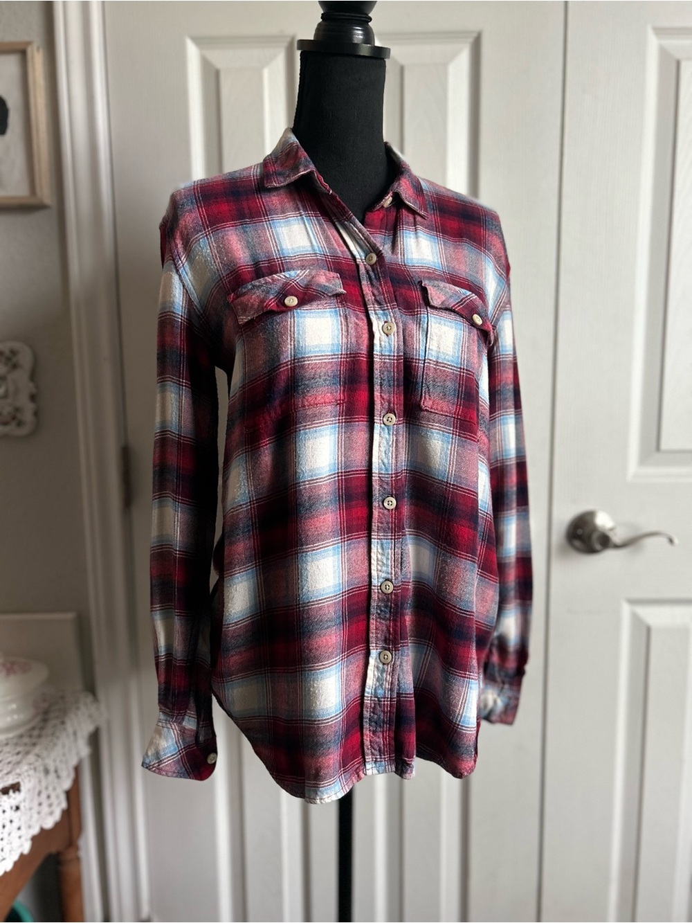 Pendleton x GAP red & blue plaid flannel button down cozycore grunge